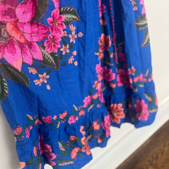 Farm Rio Blue Summer Fruit Scarf Lenzing Ecovero Euroflax Maxi Dress - Picture 5 of 9